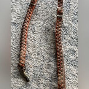 Orange/ blue/ brown knotted braided barrel reins